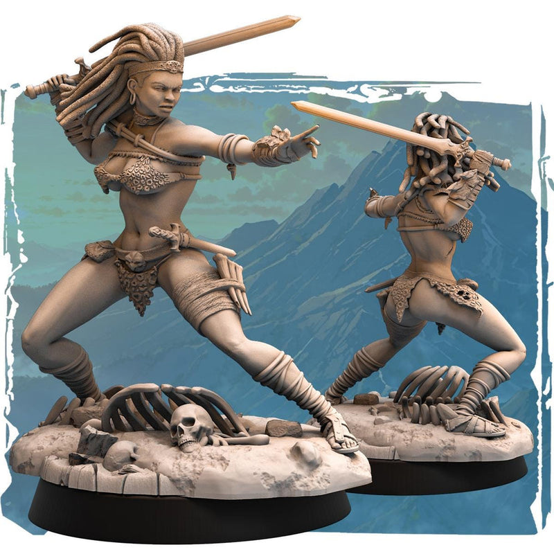 Female Barbarian Miniature | Tribal Sword Warrior | Resin RPG Figure - Only-Games