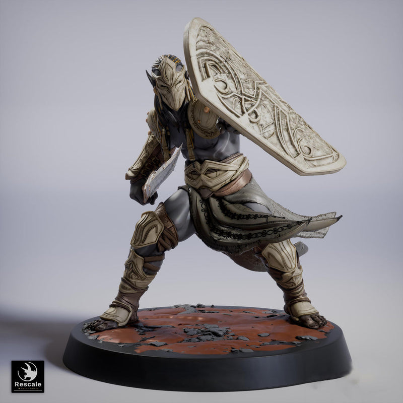 Elf Shield Warrior Fighter Miniature | Fantasy Sword Defender | Resin 28mm 32mm 54mm 75mm 100mm - Only-Games