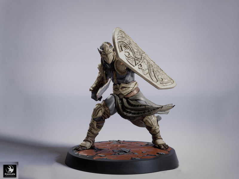 Elf Shield Warrior Fighter Miniature | Fantasy Sword Defender | Resin 28mm 32mm 54mm 75mm 100mm - Only-Games