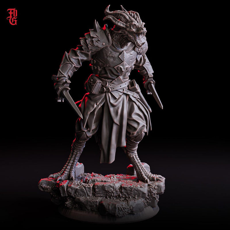 Dragonborn Fighter Miniature | Dual Blade Warrior | 28mm 32mm 54mm 75mm 100mm - Only-Games