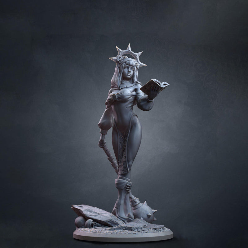 Human Cleric Miniature | Female Priestess with Mace | 28mm 32mm 54mm 75mm 100mm - Only-Games