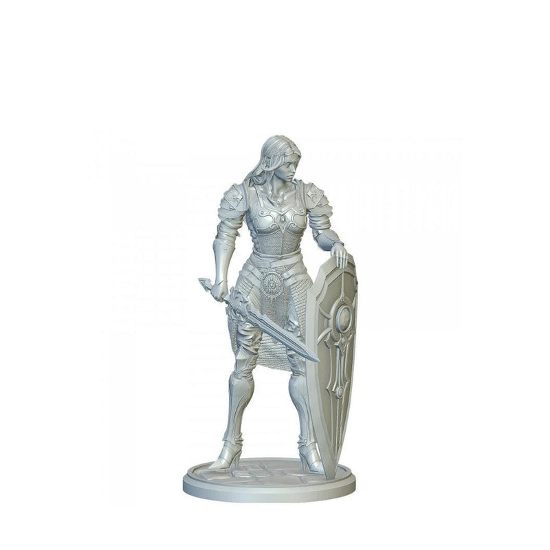 Female Holy Knight Miniature | Sword and Shield Paladin | Resin 28mm 32mm 54mm 75mm 100mm - Only-Games