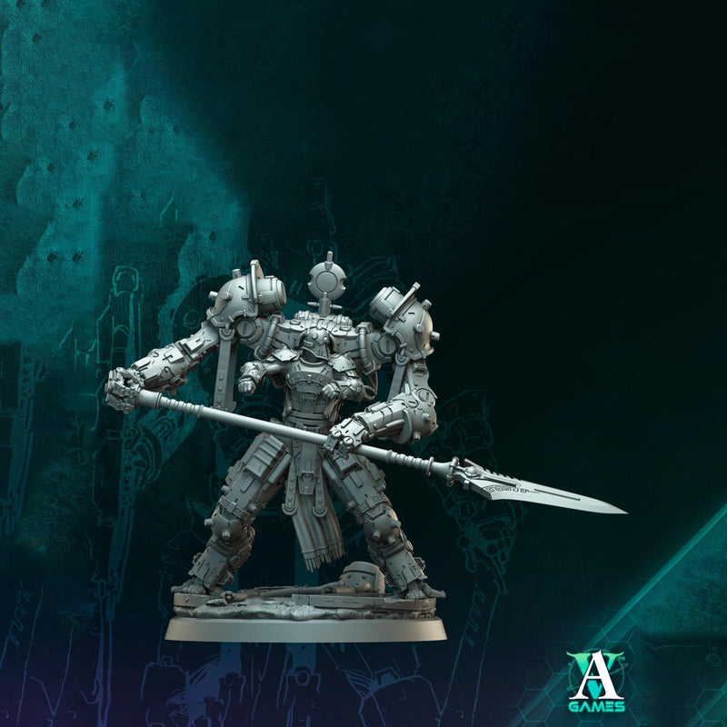 Sci-Fi Mech Knight Miniature | Spear War Suit | Unpainted Resin 32mm 40mm 50mm 65mm 80mm - Only-Games