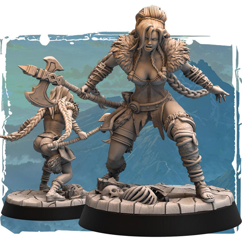 Female Barbarian Miniature | Axe Berserker | Resin RPG Figure - Only-Games