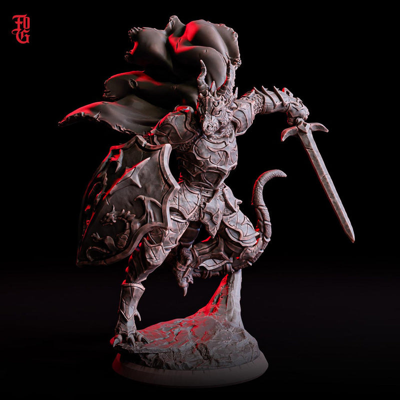 Dragonborn Knight Miniature | Sword and Shield Fighter | Resin RPG Figure - Only-Games
