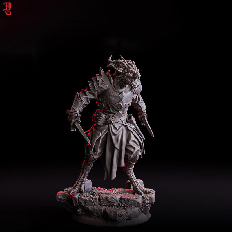 Dragonborn Fighter Miniature | Dual Blade Warrior | 28mm 32mm 54mm 75mm 100mm - Only-Games