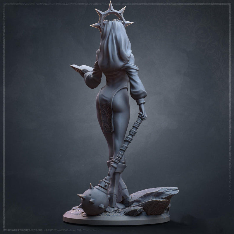 Human Cleric Miniature | Female Priestess with Mace | 28mm 32mm 54mm 75mm 100mm - Only-Games