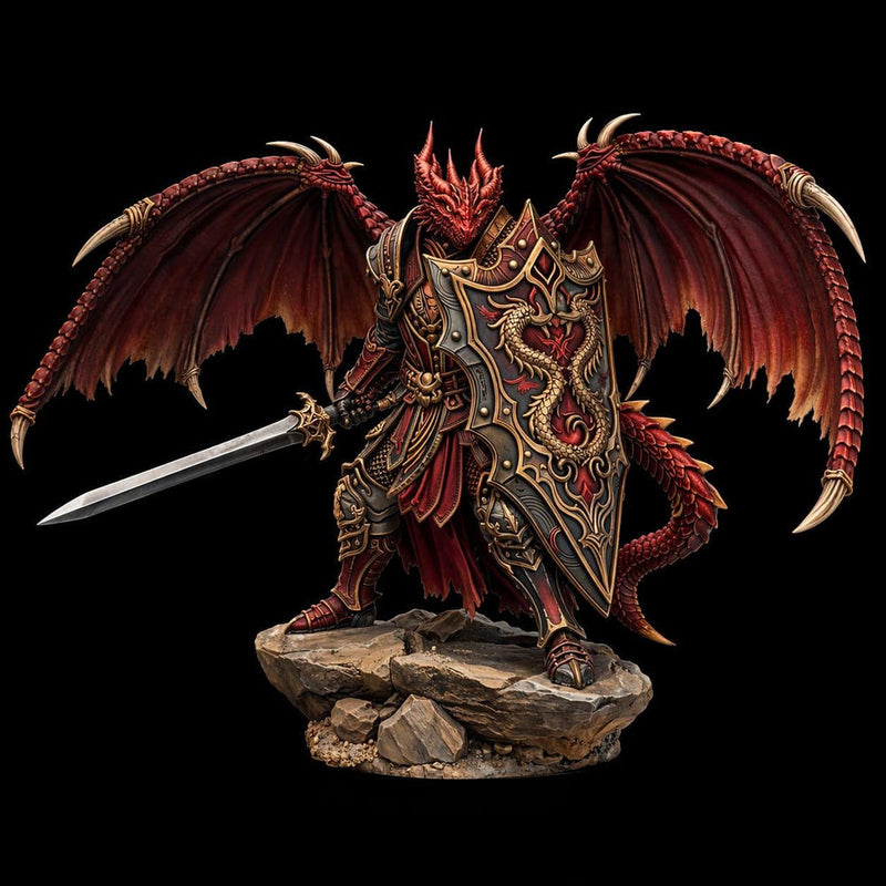 Winged Dragonborn Paladin Miniature, PaintedOrNot Original Design Unpainted Mini | 5 Sizes /Scales - Only-Games