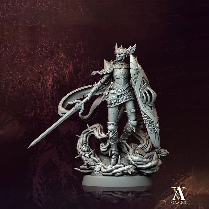 Knight Miniature | Shield Warrior Figure | Unpainted Resin Collector Display - Only-Games