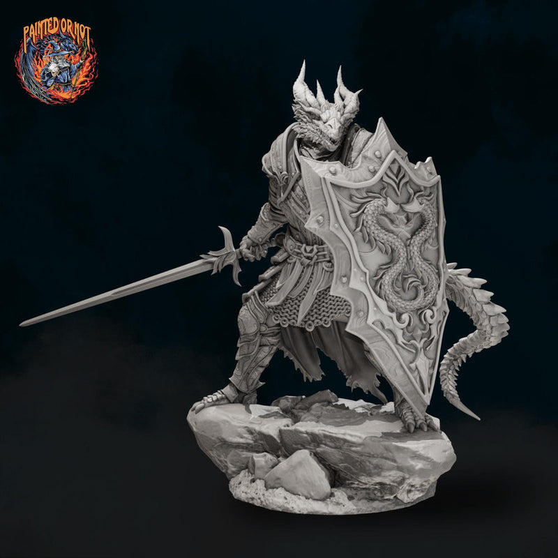 Dragonborn Paladin Miniature, Sword & Shield | PaintedOrNot Original Unpainted Mini - Only-Games