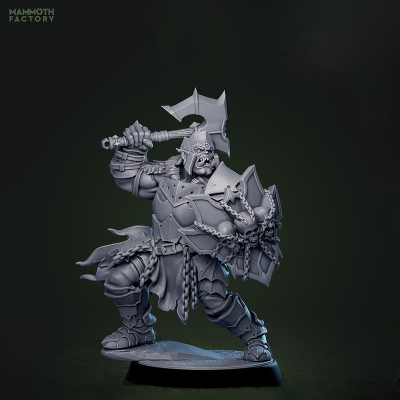 Orc War Chief Miniature | Axe and Skull Shield Boss Fighter | DnD UNPAINTED Resin - Only-Games