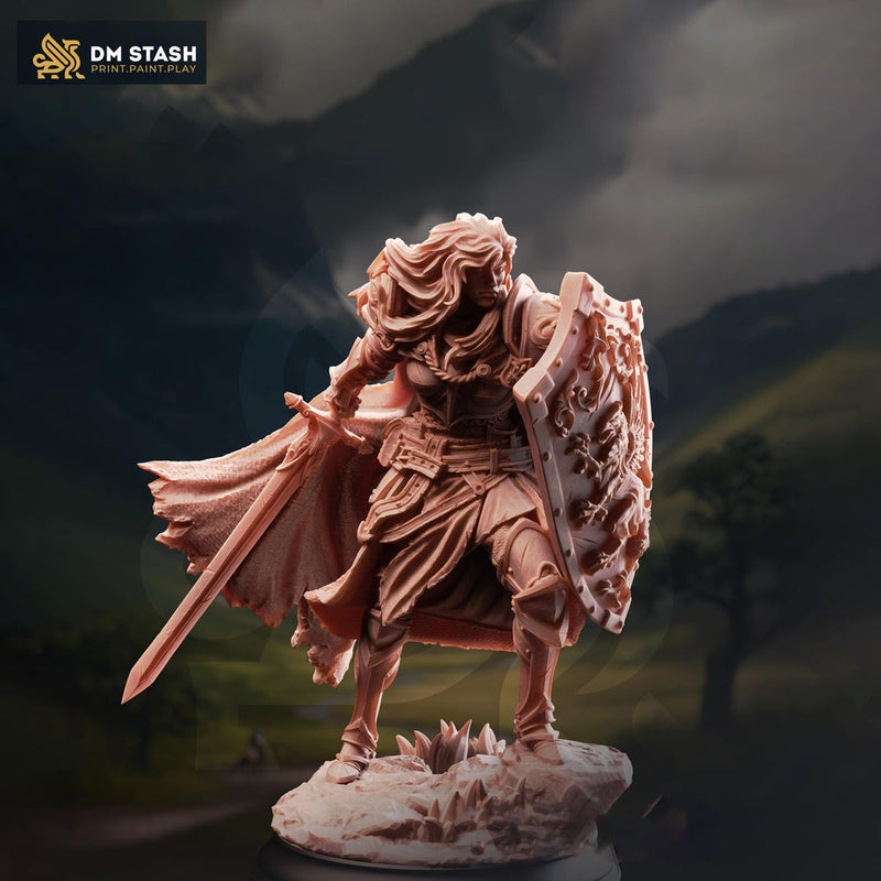 Female Paladin Miniature | Sword and Shield Knight | DnD Pathfinder UNPAINTED Resin - Only-Games