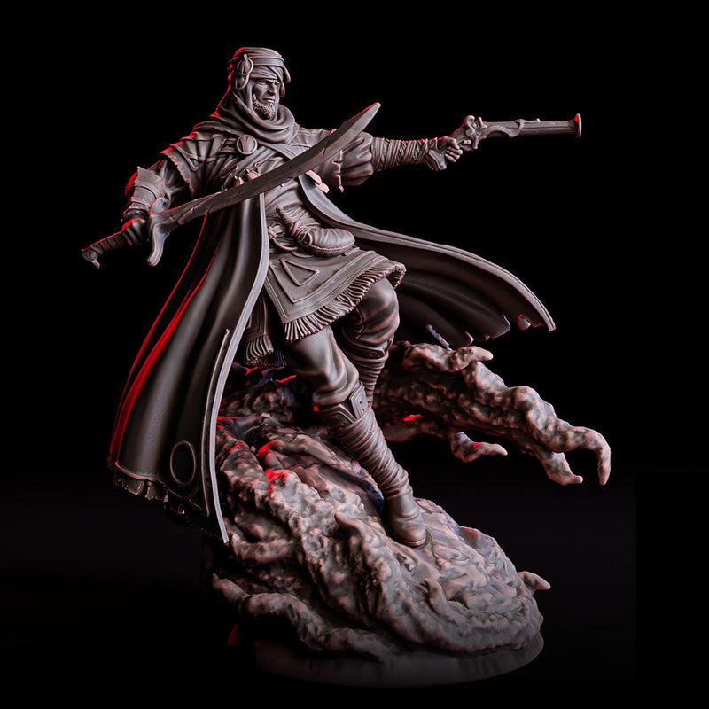 Human Gunslinger Fighter Miniature | Sword and Pistol Warrior | UNPAINTED Resin - Only-Games