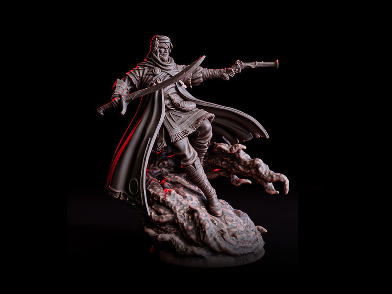 Human Gunslinger Fighter Miniature | Sword and Pistol Warrior | UNPAINTED Resin - Only-Games