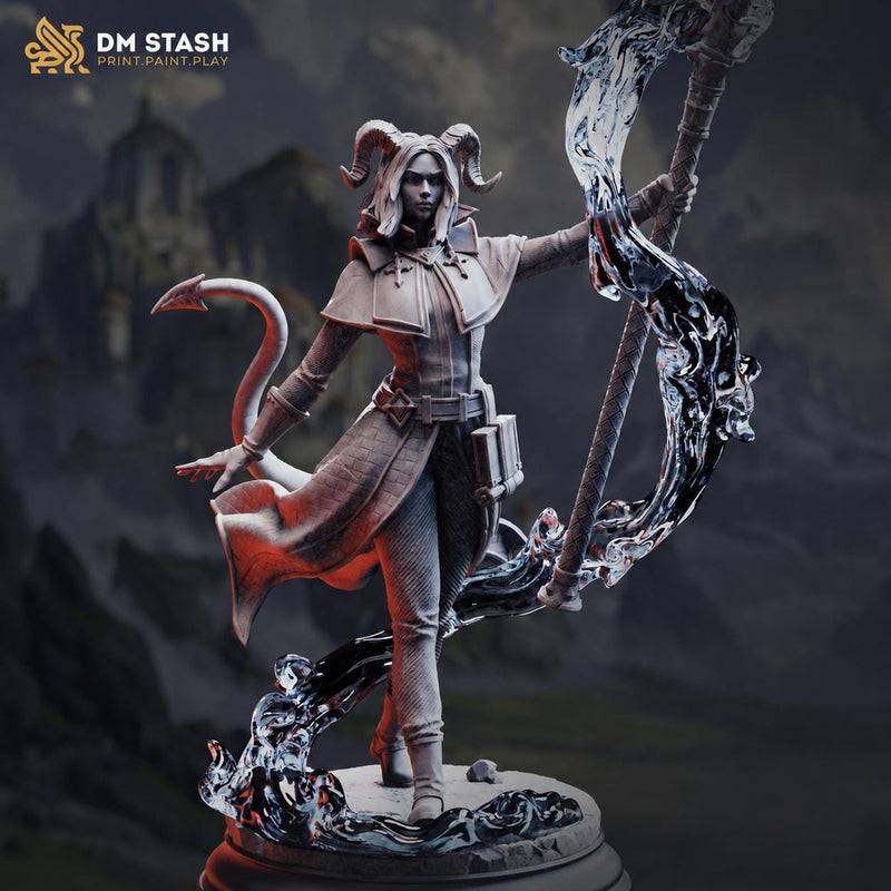 Tiefling Sorceress Miniature | Warlock Mage PC NPC | UNPAINTED Resin - Only-Games