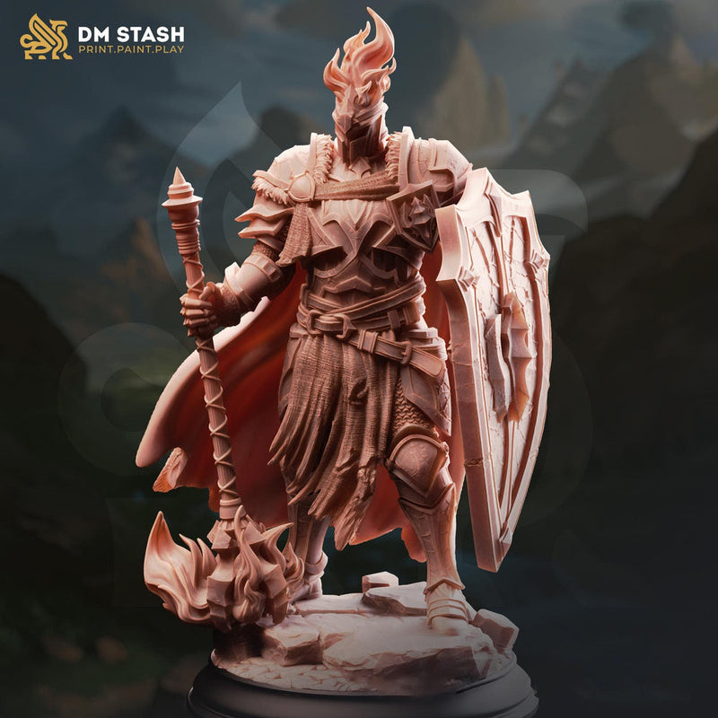Fire Paladin Miniature with Shield | Holy Knight PC NPC | DnD UNPAINTED Resin - Only-Games