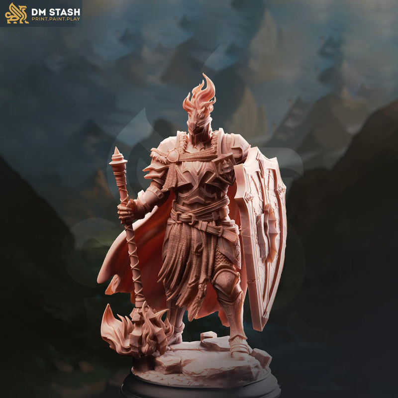 Fire Paladin Miniature with Shield | Holy Knight PC NPC | DnD UNPAINTED Resin - Only-Games