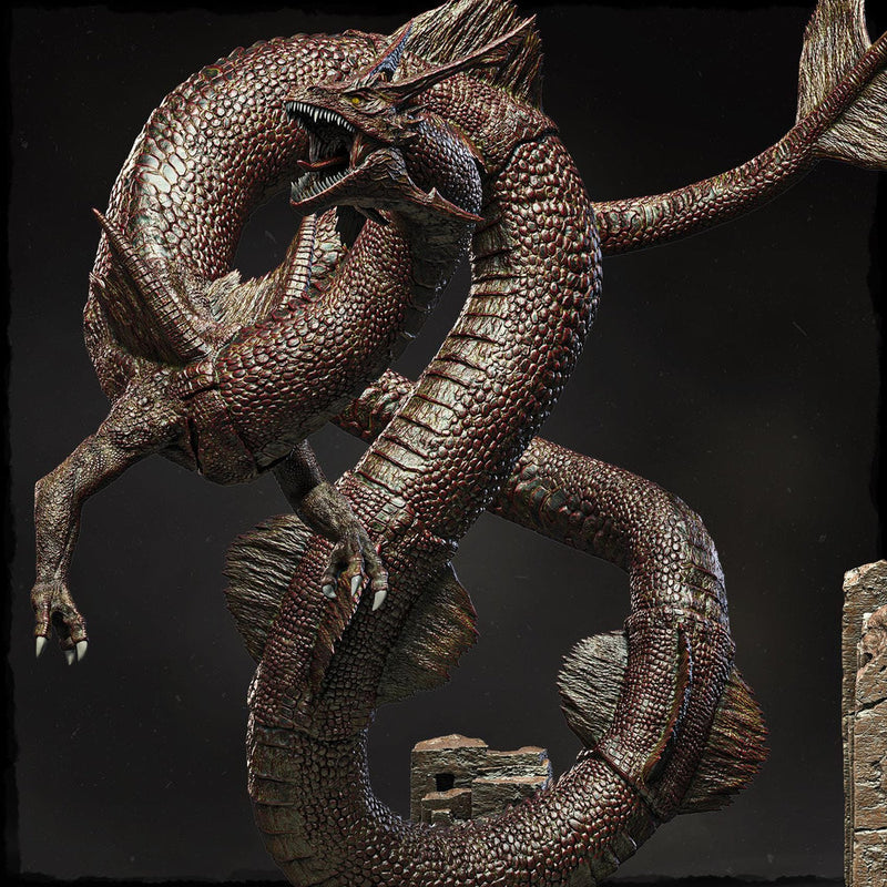 Serpentine Dragon Miniature | Eastern Sea Dragon Boss | DnD Pathfinder UNPAINTED - Only-Games