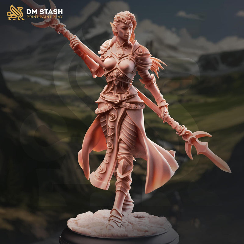 Female Elf Polearm Master Miniature | Spear Fighter PC NPC | DnD Pathfinder UNPAINTED Resin - Only-Games