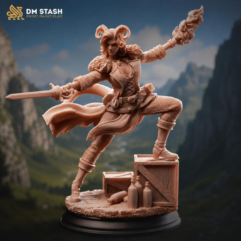 Female Tiefling Eldritch Knight Miniature | Sword Mage Fighter | UNPAINTED Resin - Only-Games