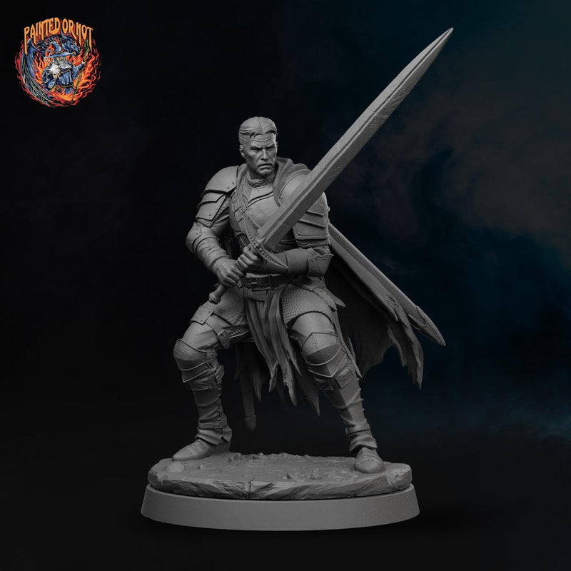 Human Fighter Unpainted Miniature, Aldric Greatsword Fighter, PaintedOrNot Original Resin Mini for DnD 5E - Only-Games