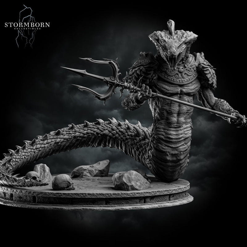 Naga Warrior Unpainted Miniature | Serpentfolk Boss Monster | Resin for DnD Pathfinder - Only-Games