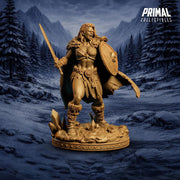 Female Barbarian Miniature DnD Sword Shield Warrior | UNPAINTED Resin for Pathfinder - Only-Games