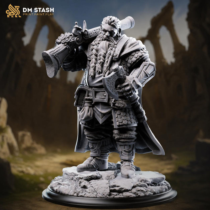 Dwarf Artillerist Miniature DnD Artificer Gunner | Dwarf Warrior UNPAINTED Resin - Only-Games
