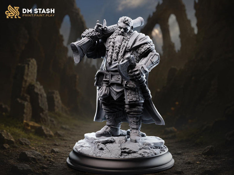 Dwarf Artillerist Miniature DnD Artificer Gunner | Dwarf Warrior UNPAINTED Resin - Only-Games