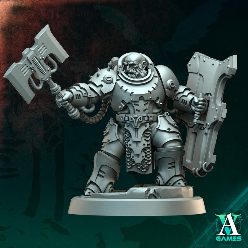Sci-Fi Warrior Miniature | Heavy Axe Shield Soldier | UNPAINTED Resin RPG Wargame - Only-Games
