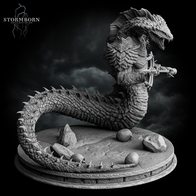 Naga Warrior Unpainted Miniature | Serpentfolk Boss Monster | Resin for DnD Pathfinder - Only-Games