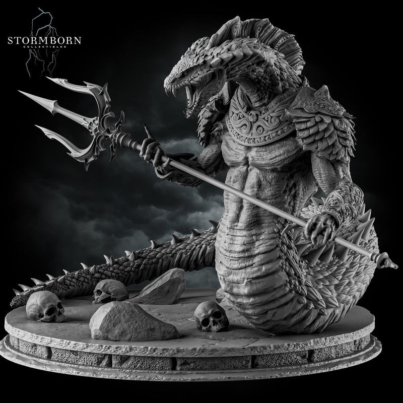 Naga Warrior Unpainted Miniature | Serpentfolk Boss Monster | Resin for DnD Pathfinder - Only-Games