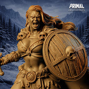 Female Barbarian Miniature DnD Sword Shield Warrior | UNPAINTED Resin for Pathfinder - Only-Games