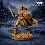 Female Barbarian Miniature DnD Sword Shield Warrior | UNPAINTED Resin for Pathfinder - Only-Games