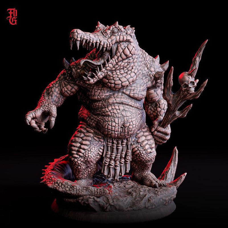Crocodile Monster Miniature | Lizardfolk Brute Boss | UNPAINTED Resin DnD Pathfinder - Only-Games