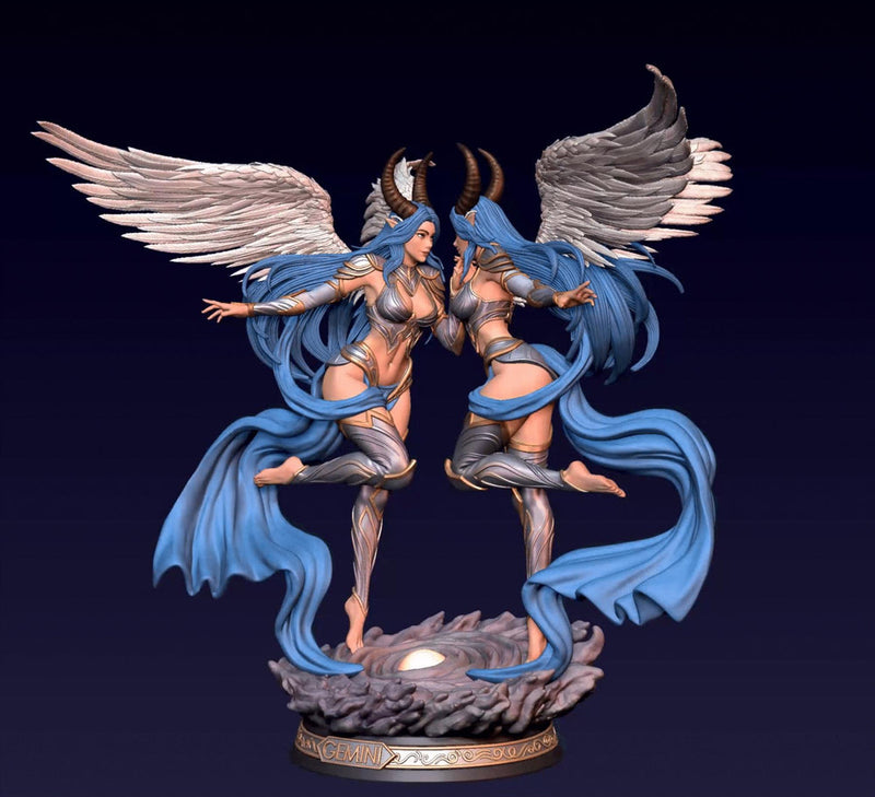 Female Angel Miniature | Gemini Zodiac Twin Sorceress NSFW Topless | UNPAINTED Resin DnD Pathfinder - Only-Games