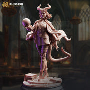 Tiefling Wizard Miniature | Female Sorceress Mage | UNPAINTED Resin DnD Pathfinder - Only-Games