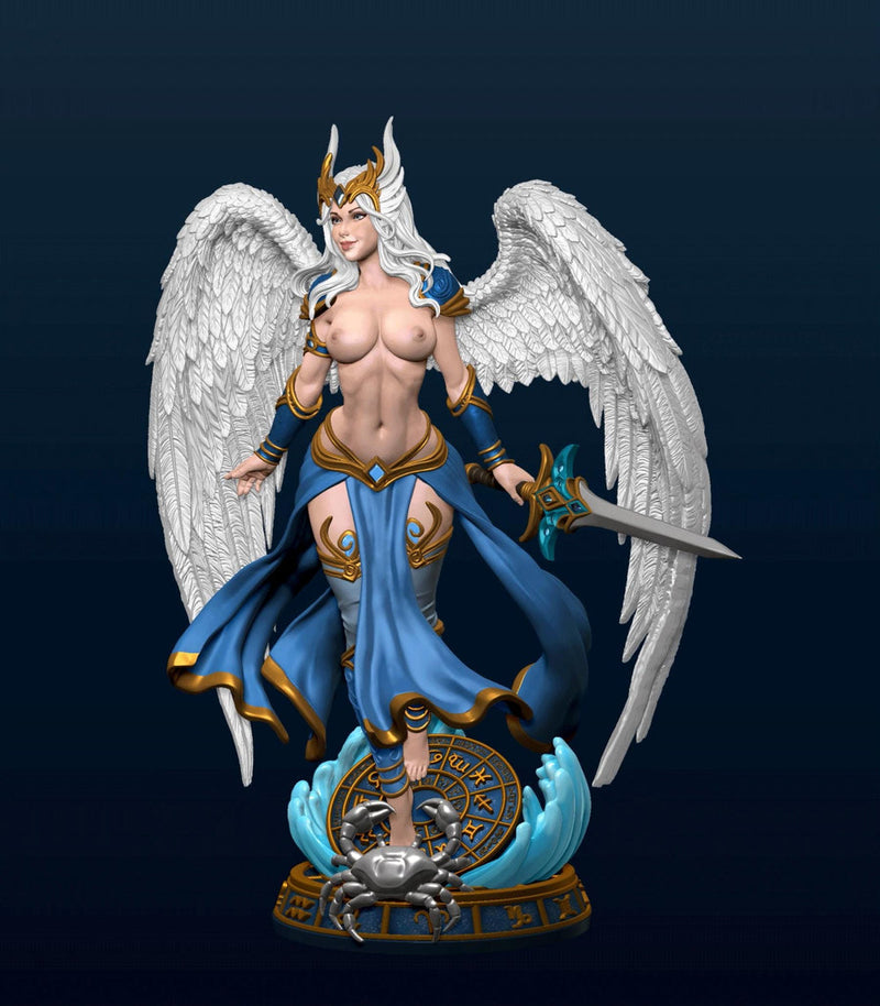 Female Angel Miniature | Cancer Zodiac Warrior NSFW Topless | UNPAINTED Resin DnD Pathfinder - Only-Games