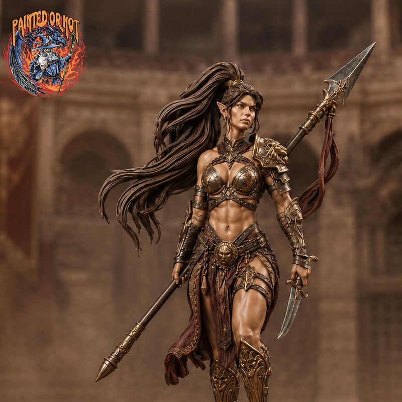Female Elf Polearm Master Miniature, Thalira Spear Fighter Gladiator, PaintedOrNot Original DnD Pathfinder - Only-Games
