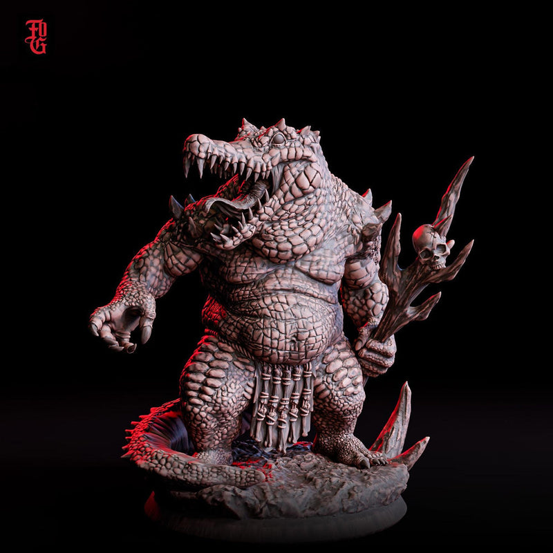 Crocodile Monster Miniature | Lizardfolk Brute Boss | UNPAINTED Resin DnD Pathfinder - Only-Games