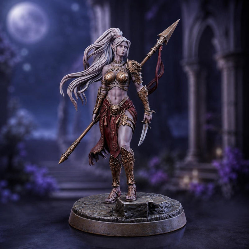 Female Elf Polearm Master Miniature, Thalira Spear Fighter Gladiator, PaintedOrNot Original DnD Pathfinder - Only-Games