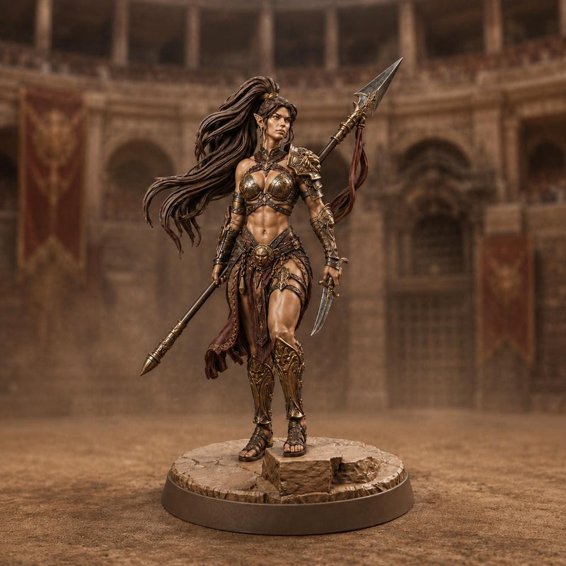 Female Elf Polearm Master Miniature, Thalira Spear Fighter Gladiator, PaintedOrNot Original DnD Pathfinder - Only-Games