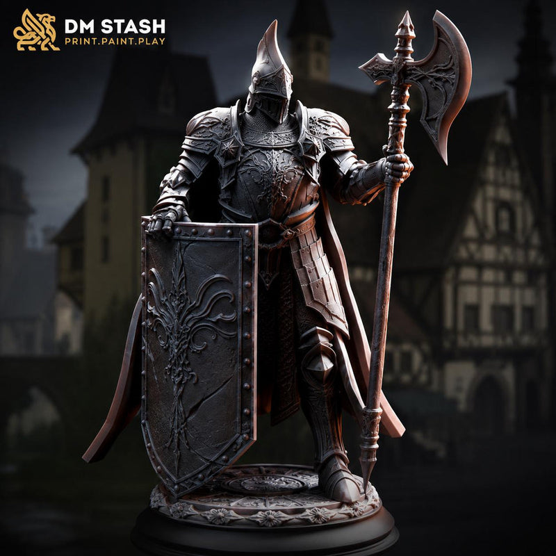 Paladin Miniature | Tower Shield Poleaxe Knight | Unpainted Resin DnD Pathfinder - Only-Games