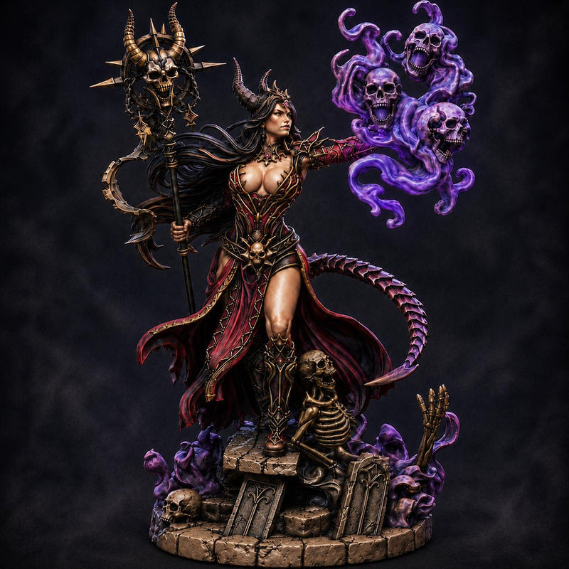 Tiefling Necromancer Miniature | Ralzena Female Death Mage | PaintedOrNot Original UNPAINTED Resin DnD 5E Pathfinder - Only-Games
