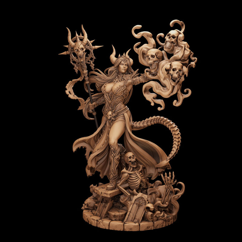Tiefling Necromancer Miniature | Ralzena Female Death Mage | PaintedOrNot Original UNPAINTED Resin DnD 5E Pathfinder - Only-Games