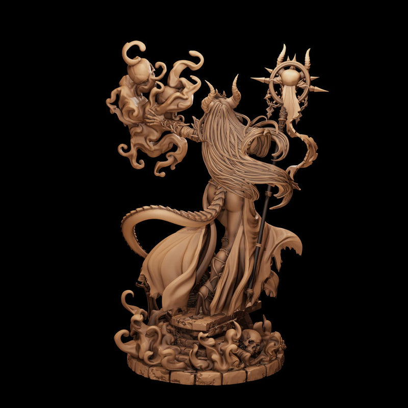 Tiefling Necromancer Miniature | Ralzena Female Death Mage | PaintedOrNot Original UNPAINTED Resin DnD 5E Pathfinder - Only-Games