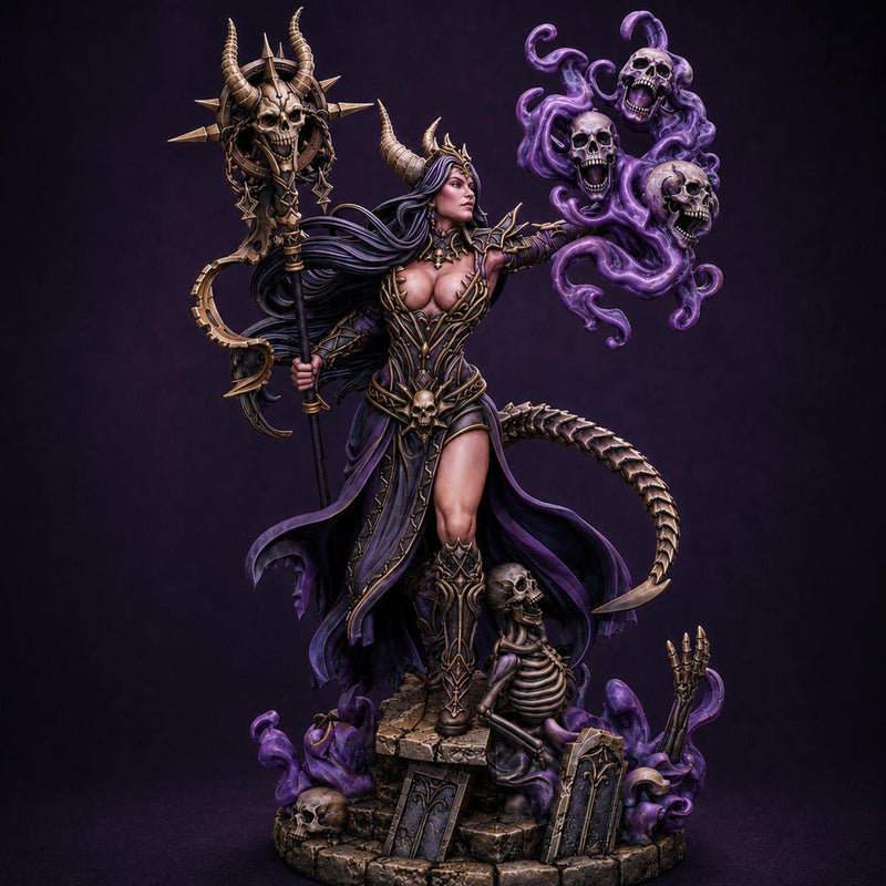 Tiefling Necromancer Miniature | Ralzena Female Death Mage | PaintedOrNot Original UNPAINTED Resin DnD 5E Pathfinder - Only-Games