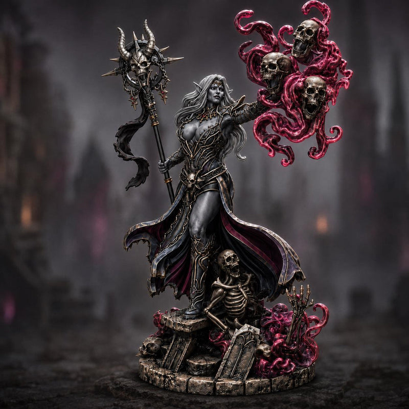Dark Elf Necromancer STL | Alzeryn Female Death Sorceress Digital Download | PaintedOrNot Original DnD Pathfinder - Only-Games
