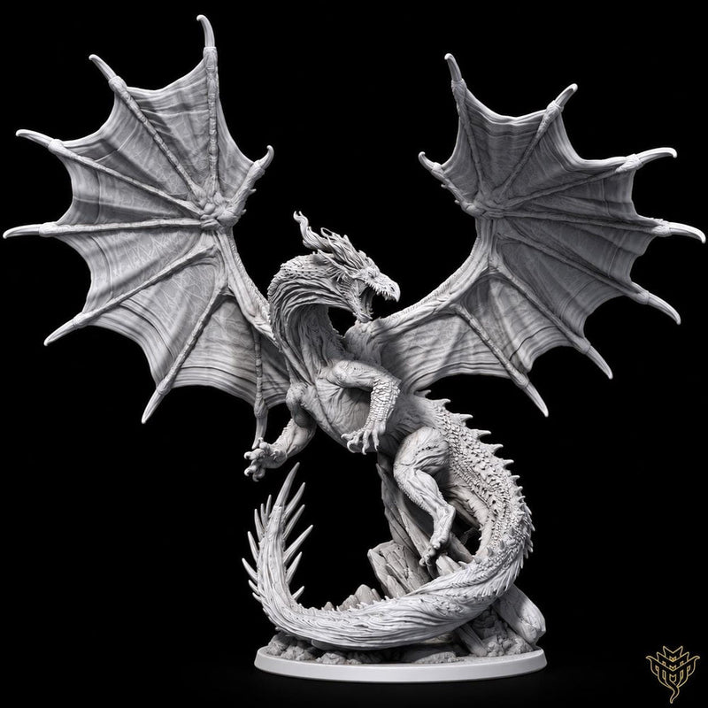 Ancient Red Dragon Miniature | Gargantuan Winged Dragon Boss | UNPAINTED Resin DnD 5E Pathfinder - Only-Games