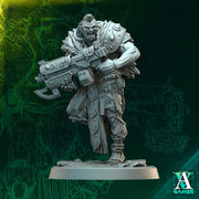 Sci-Fi Orc Assault Gunner Miniature | Armored Heavy Infantry | UNPAINTED Resin Wargame Figure - Only-Games
